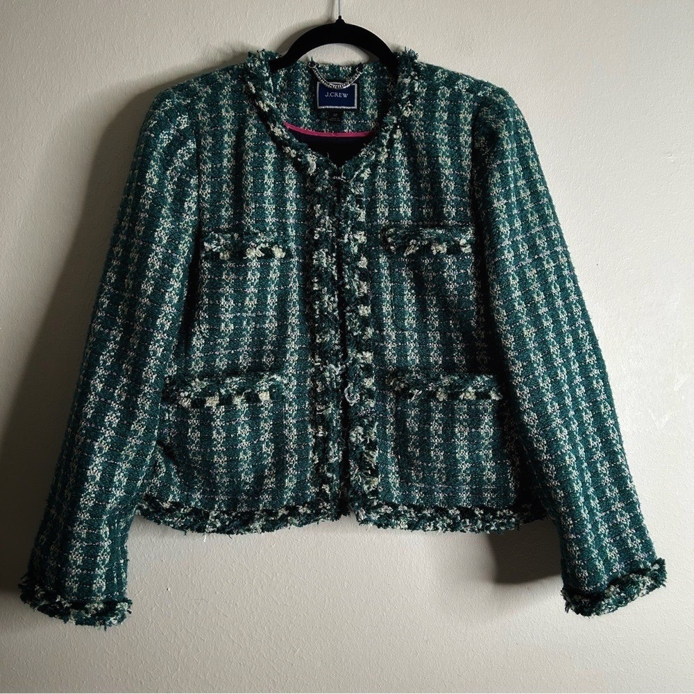 J. Crew Teal and White Tweed Blazer Size 12